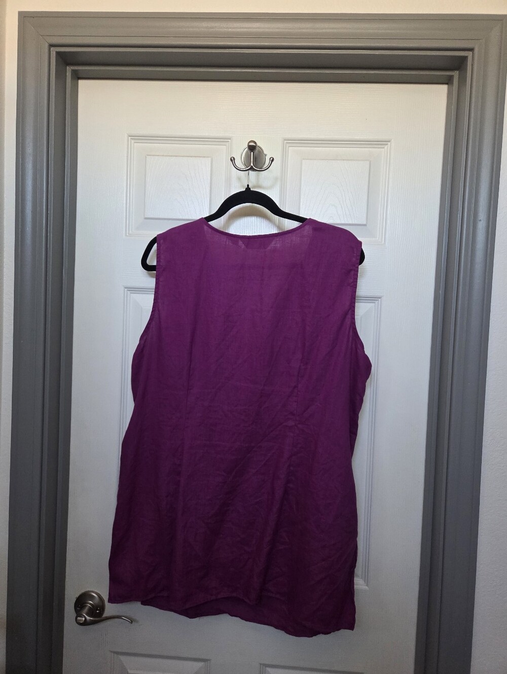 Carole Little 100% Linen Sleeveless Embroidered V-Neck Tunic Magenta 1X Summer - Picture 7 of 8